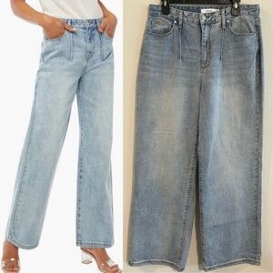 JUSTFAB Women’s Jeans Size 32 Medium Wash Wide Leg High Rise Relaxed Fit Pleated